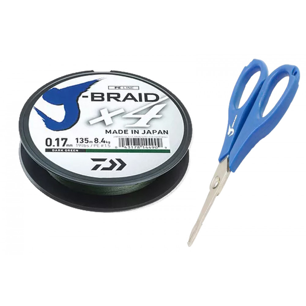 Плетёный шнур Daiwa J-Braid X4E 0.10mm-135m yellow +НОЖНИЦЫ
